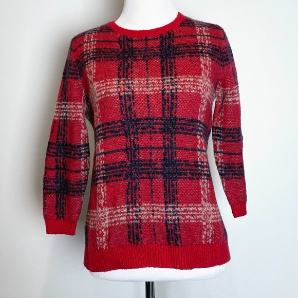 Ann Taylor red plaid sweater - Picture 3 of 7
